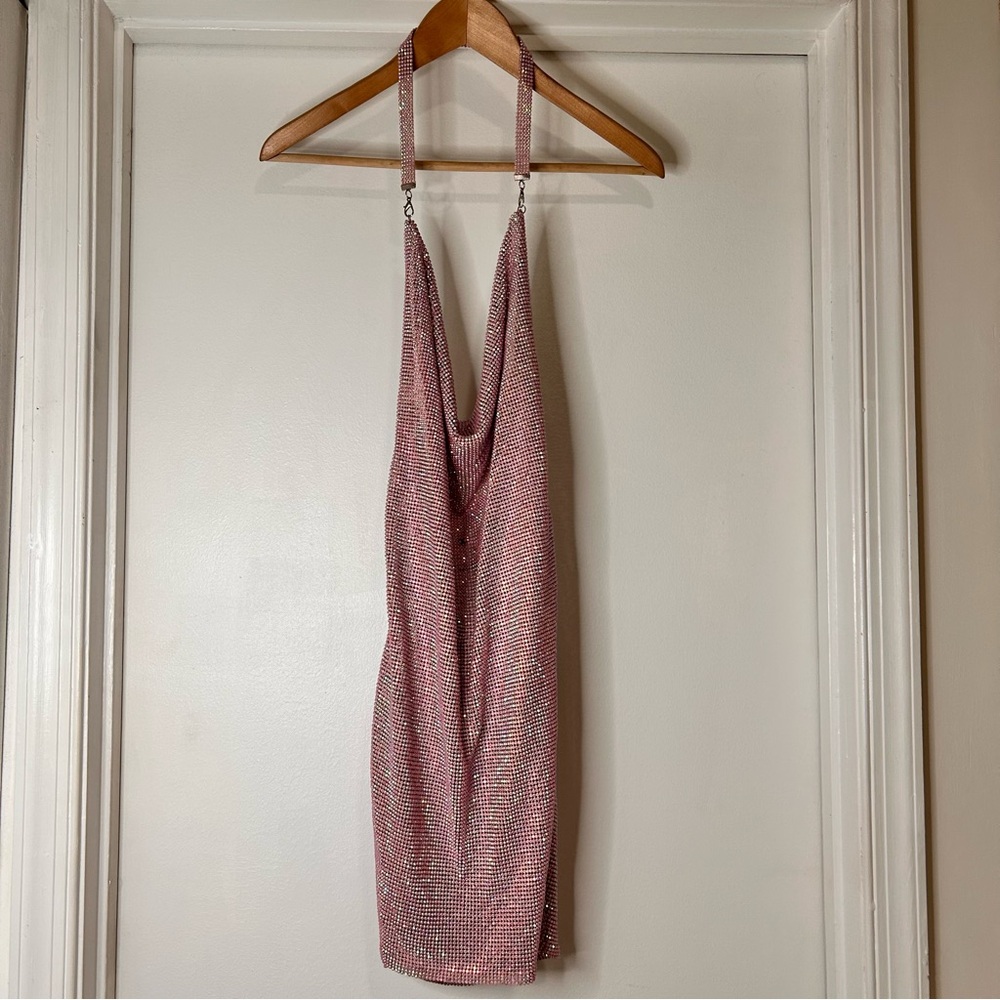 Custom Made Halter Dress With Pink Shimmering Rhinestones - Size 2 - Picture 3 of 16
